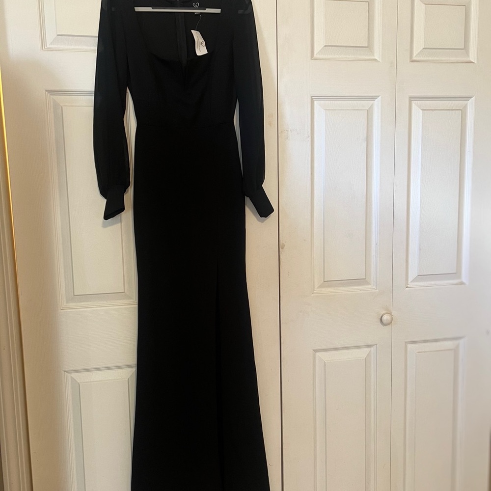 Windsor Black Maxi Cocktail Gown with Bishop Sleeves